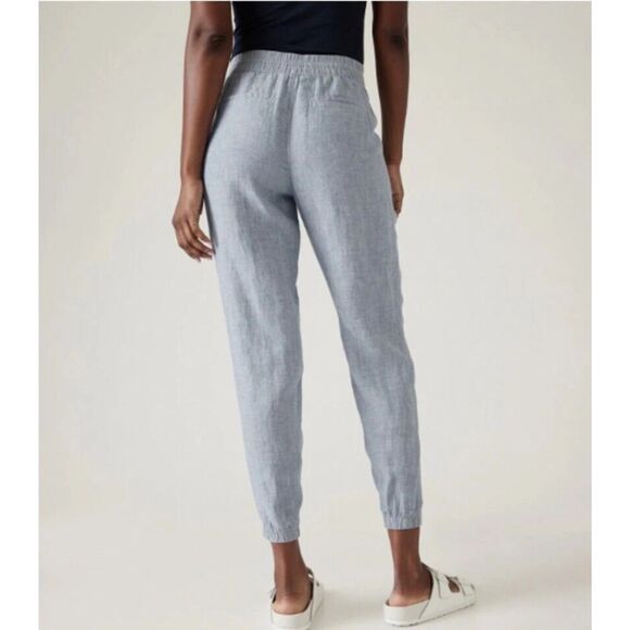Athleta Retreat Linen Jogger Pant Blue 2 Petite Coastal Beach Summer Chambray - Picture 2 of 12